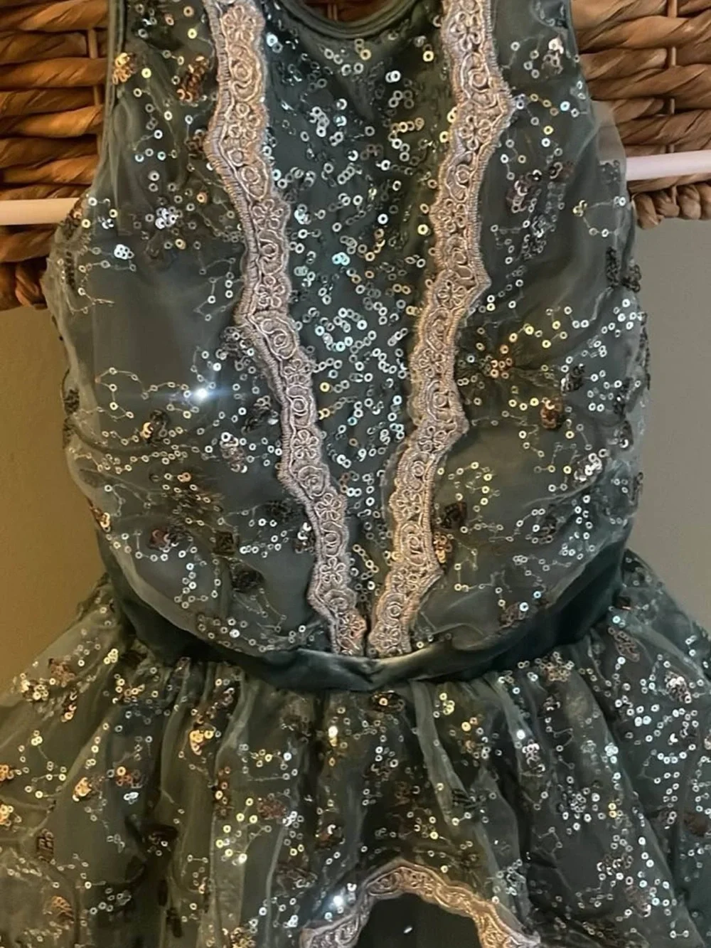 Weissman Olive Green Sequin Lace Tulle Dance Costume